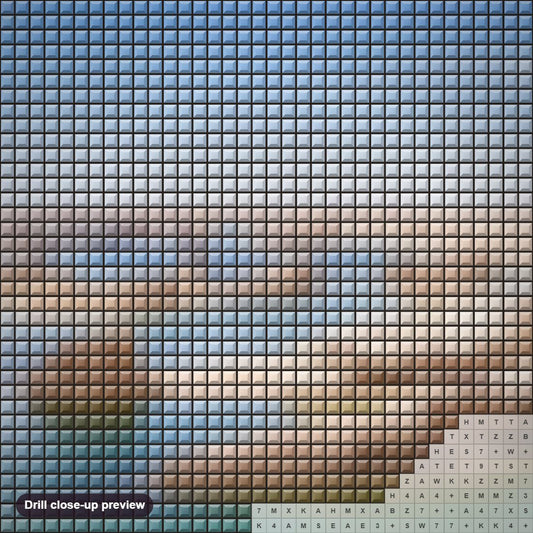 Close-up preview of the Amazing Sea Dunes diamond painting with square 5D drills and printed canvas symbols