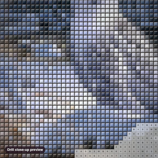 Close-up preview of the Amazing Snow Owl diamond painting with square 5D drills and printed canvas symbols