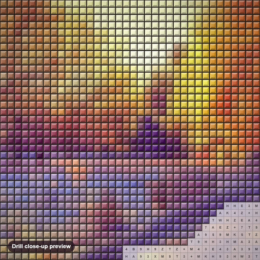 Close-up preview of the Amazing Snowy Street in Winter diamond painting with square 5D drills and printed canvas symbols