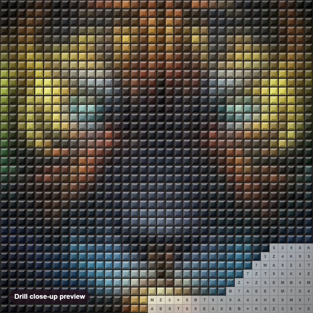Close-up preview of the Amazing Tiger Face in Galaxy diamond painting with square 5D drills and printed canvas symbols