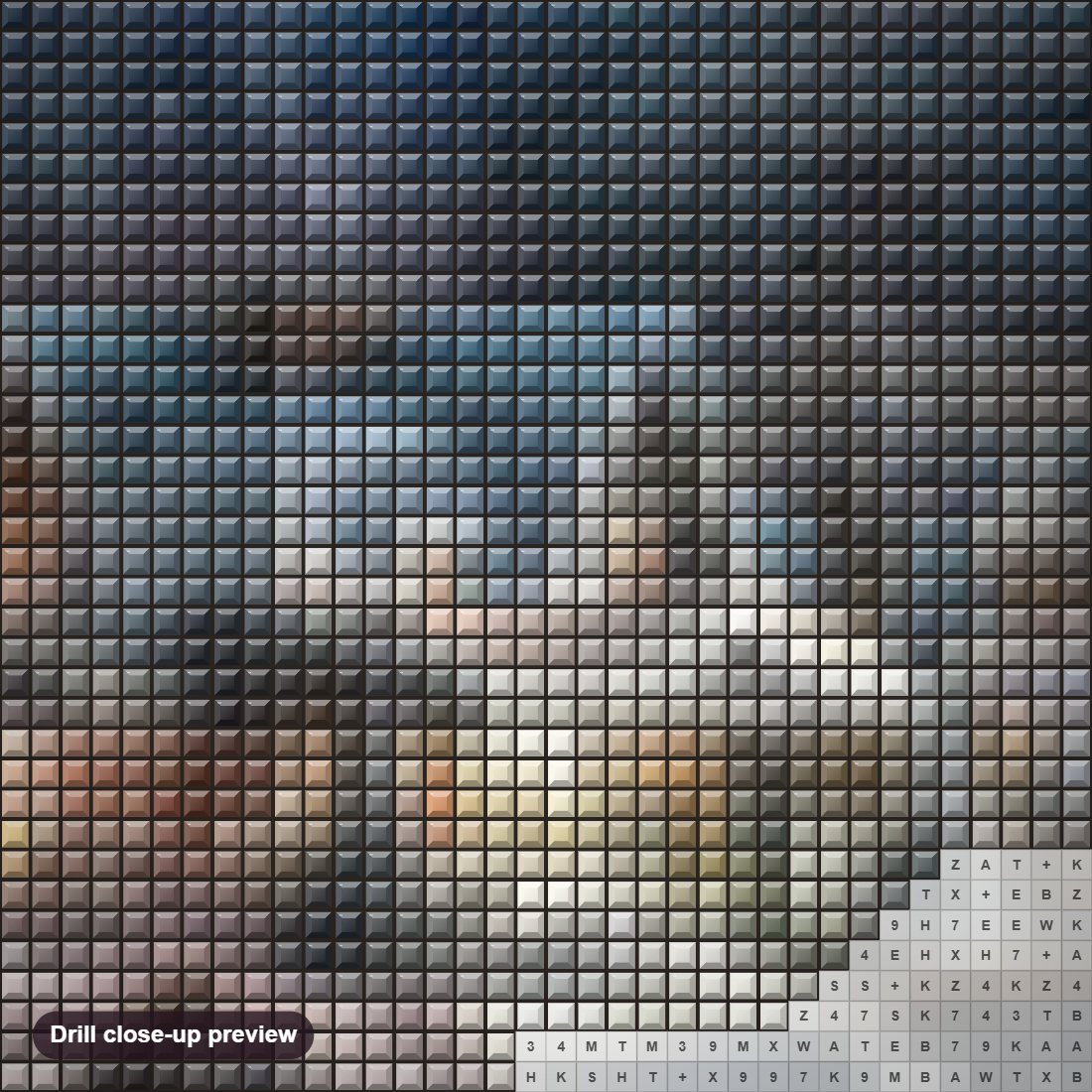 Close-up preview of the Amazing Winter Night & Snow diamond painting with square 5D drills and printed canvas symbols