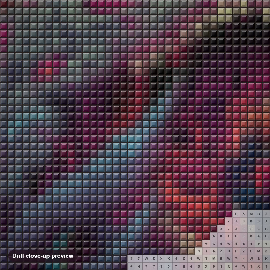 Close-up preview of the An Angry Monster diamond painting with square 5D drills and printed canvas symbols