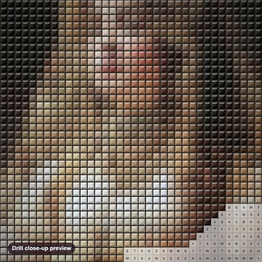 Close-up preview of the Anastasia Romanovna diamond painting with square 5D drills and printed canvas symbols