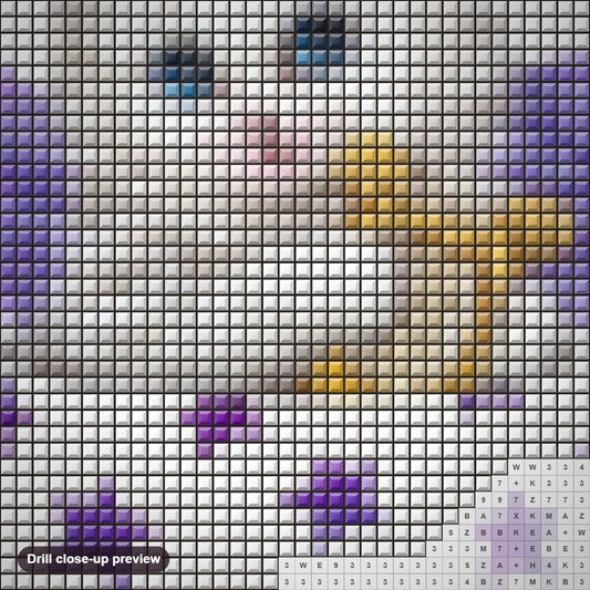 Close-up preview of the Angel Cat diamond painting with square 5D drills and printed canvas symbols