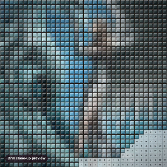 Close-up preview of the Angel Girl & Dragon diamond painting with square 5D drills and printed canvas symbols