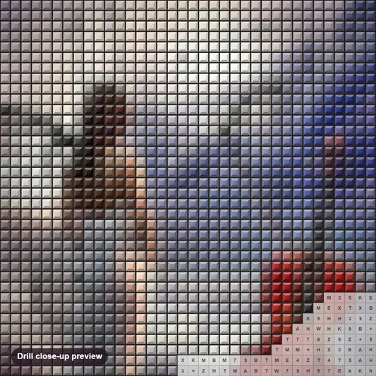Close-up preview of the Angel Girl & Guitar on Beach diamond painting with square 5D drills and printed canvas symbols