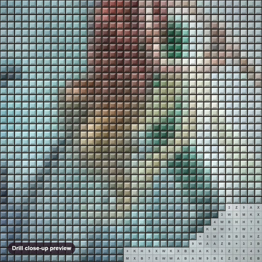 Close-up preview of the Angel Girl Playing Flute diamond painting with square 5D drills and printed canvas symbols