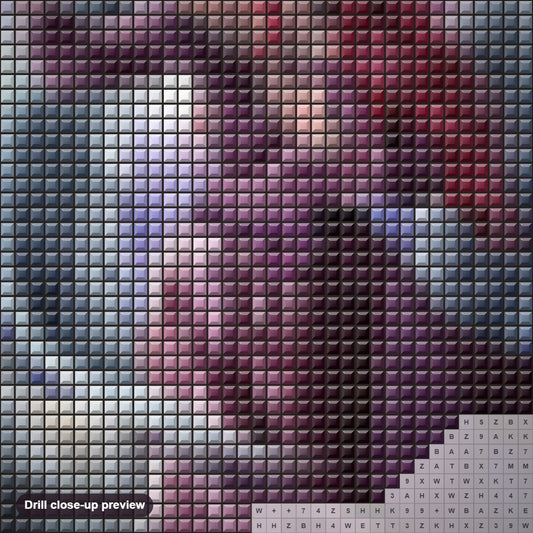Close-up preview of the Angel Girl & White Wolf diamond painting with square 5D drills and printed canvas symbols