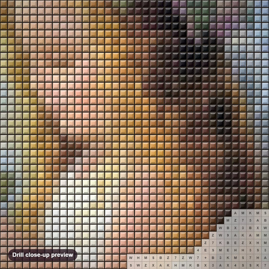 Close-up preview of the Angel Girl with Flowers Crown diamond painting with square 5D drills and printed canvas symbols