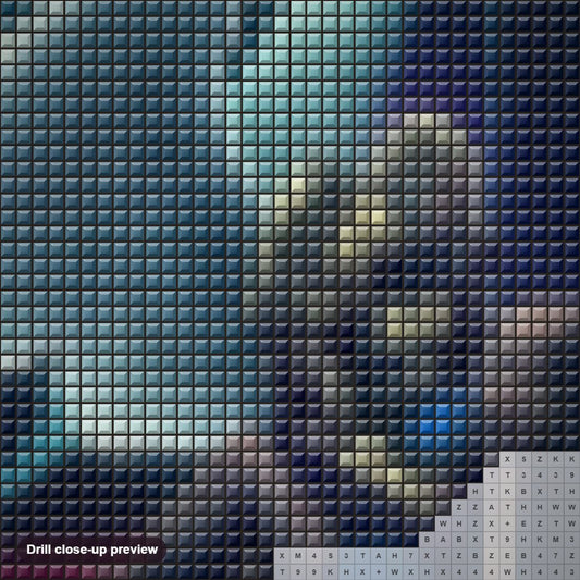 Close-up preview of the Angel Guy & Dying Angel Girl diamond painting with square 5D drills and printed canvas symbols