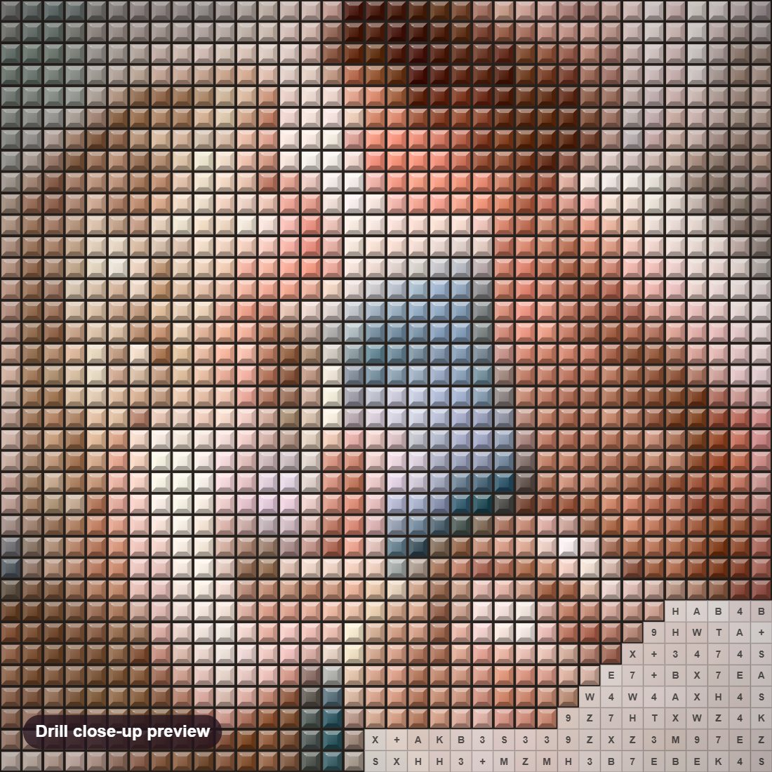 Close-up preview of the Angel Kiss on Moon diamond painting with square 5D drills and printed canvas symbols