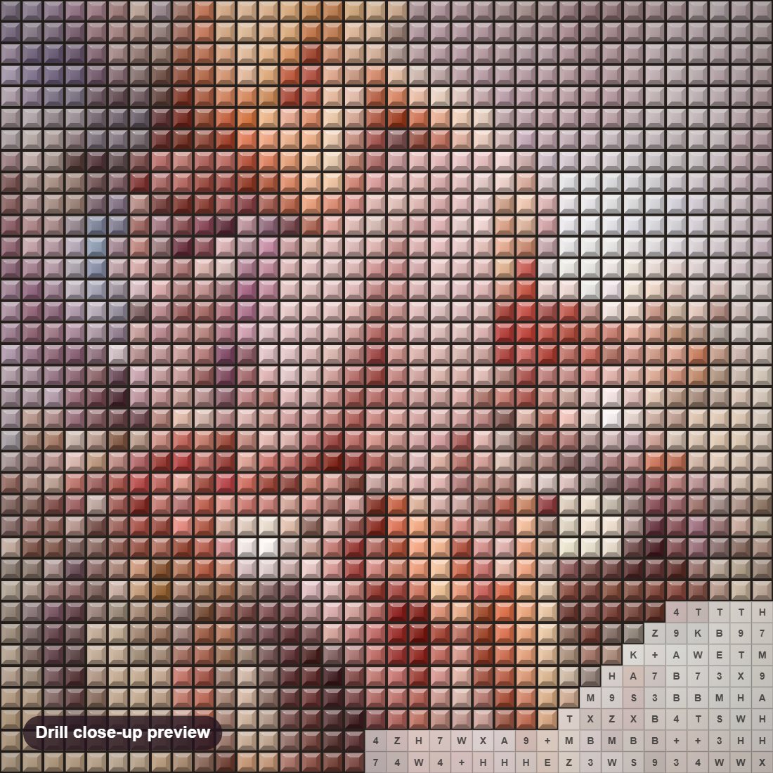 Close-up preview of the Angelic Beauty diamond painting with square 5D drills and printed canvas symbols