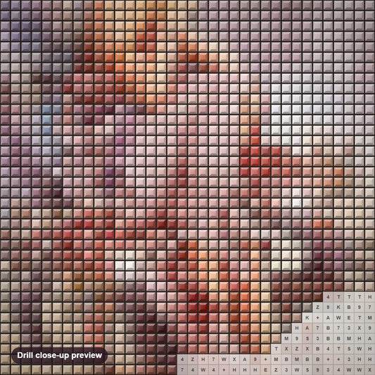 Close-up preview of the Angelic Beauty diamond painting with square 5D drills and printed canvas symbols