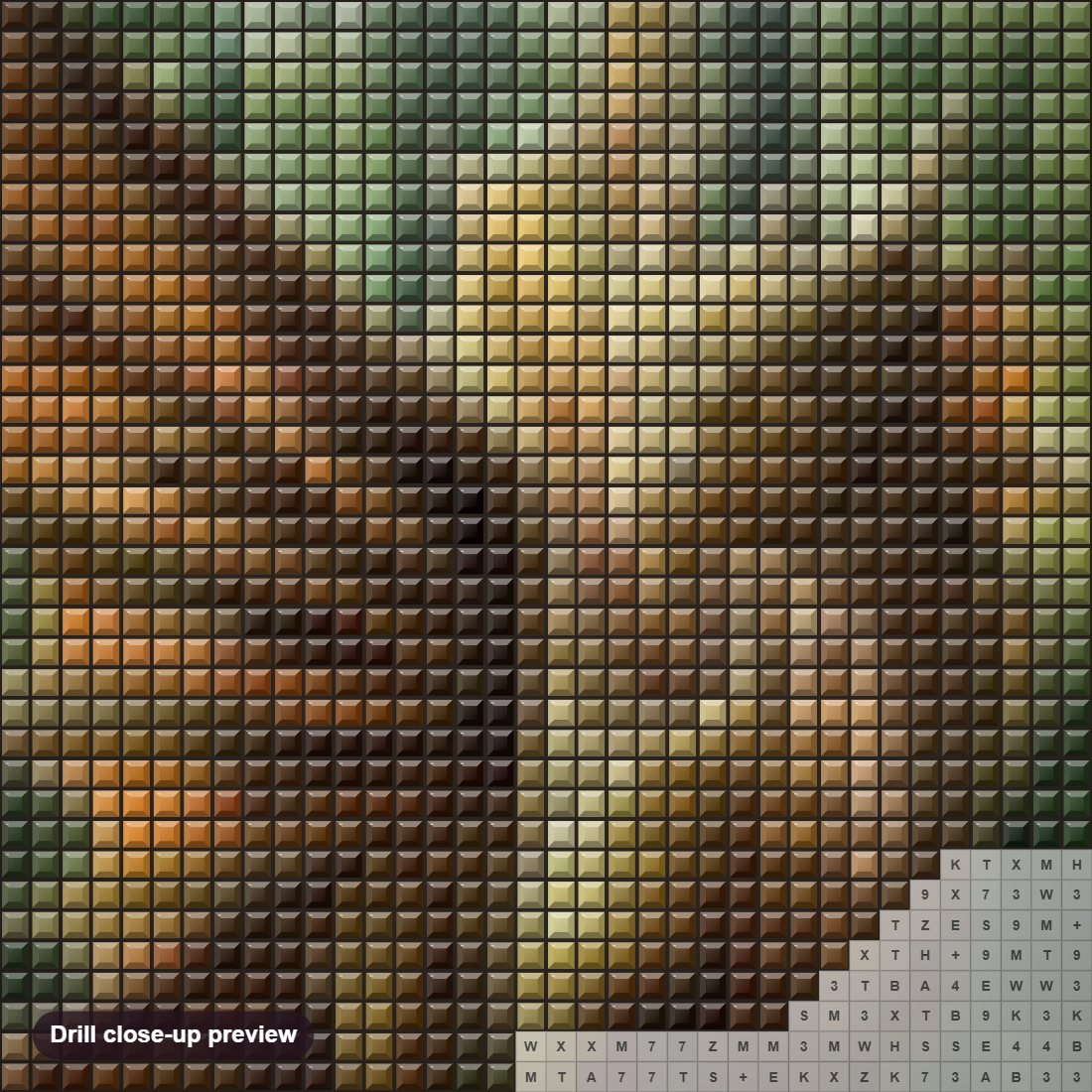 Close-up preview of the Angry Dragon diamond painting with square 5D drills and printed canvas symbols