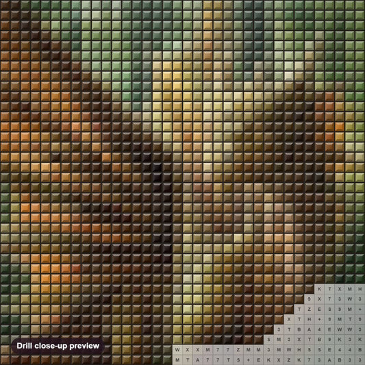 Close-up preview of the Angry Dragon diamond painting with square 5D drills and printed canvas symbols
