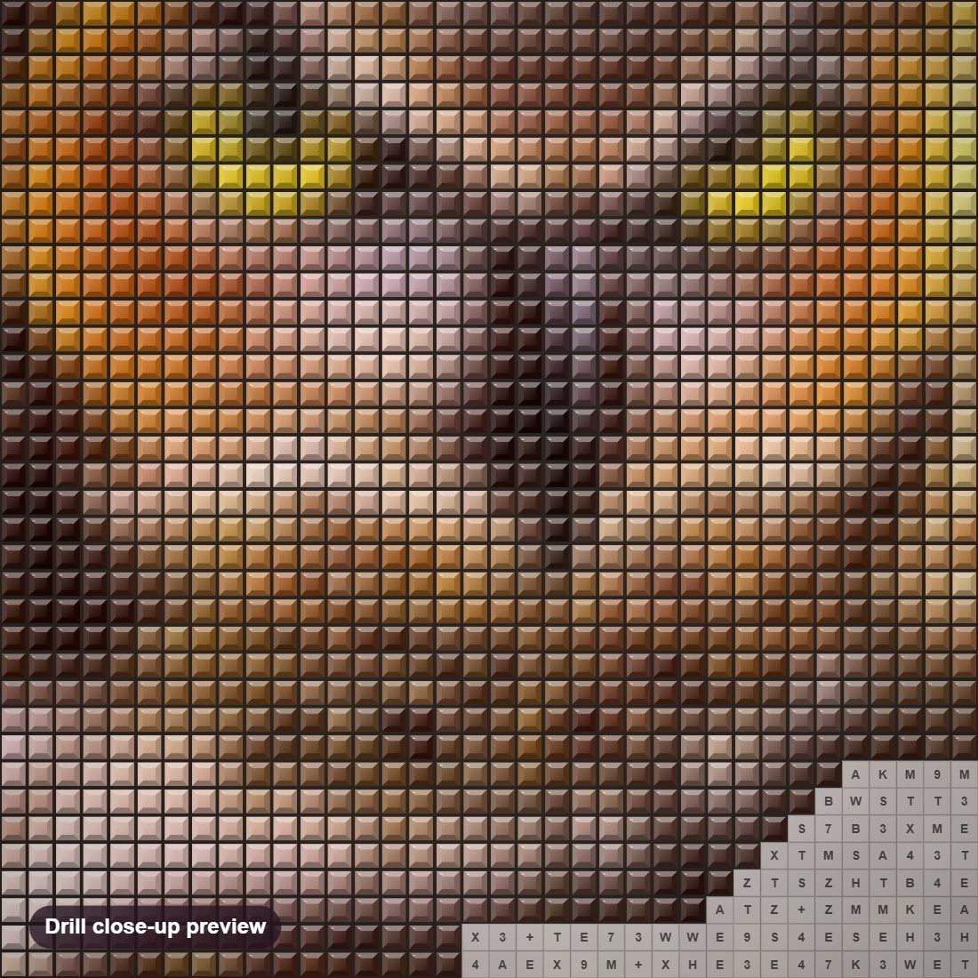 Close-up preview of the Angry Horned Owl diamond painting with square 5D drills and printed canvas symbols