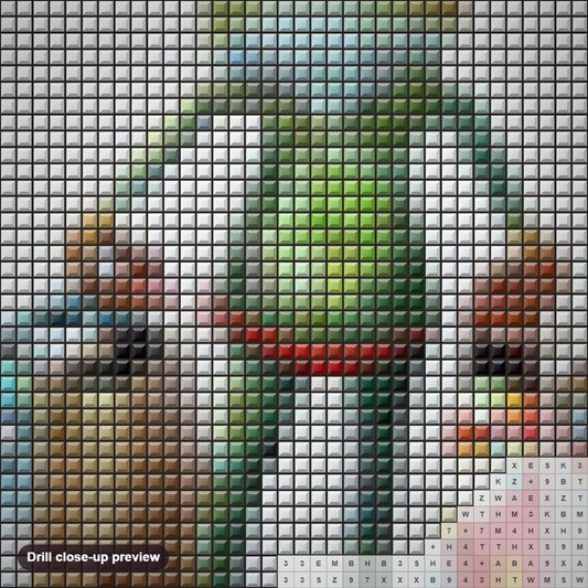 Close-up preview of the Animated Frog diamond painting with square 5D drills and printed canvas symbols