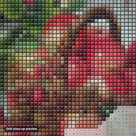 Close-up preview of the Apple Basket diamond painting with square 5D drills and printed canvas symbols