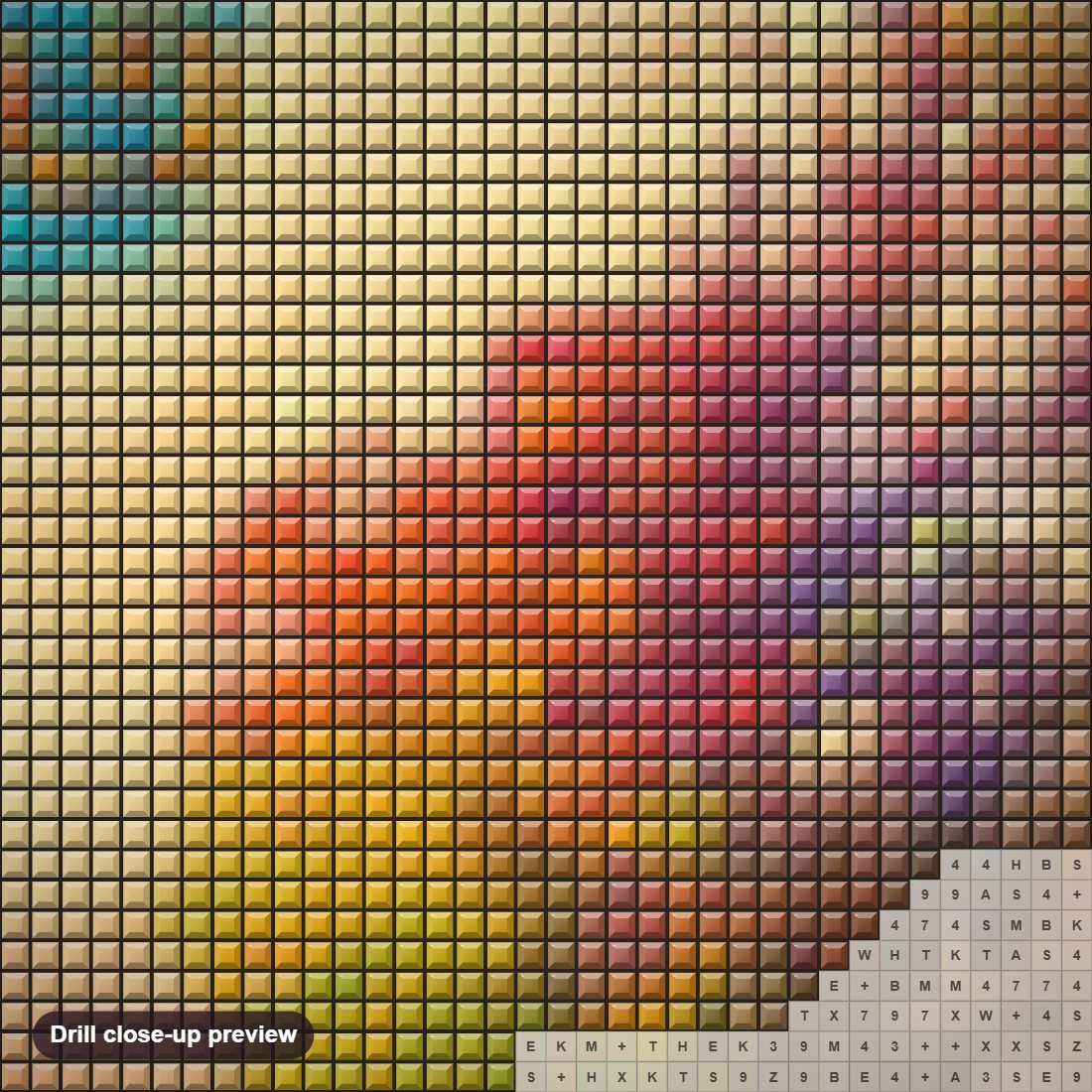 Close-up preview of the Artem Rhads Art diamond painting with square 5D drills and printed canvas symbols