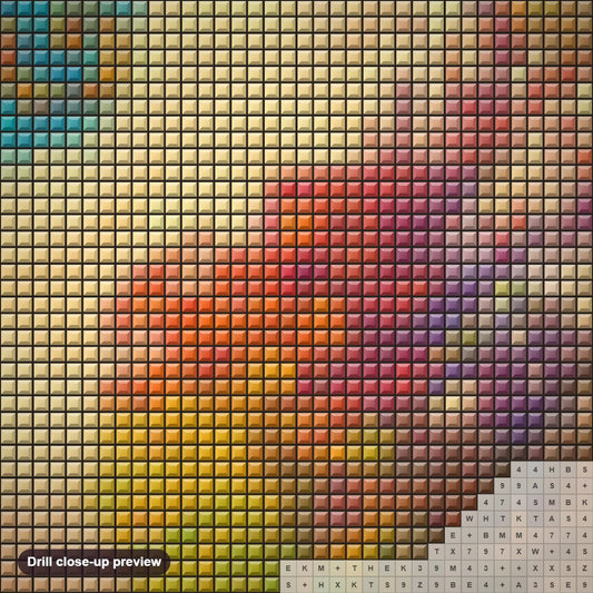 Close-up preview of the Artem Rhads Art diamond painting with square 5D drills and printed canvas symbols