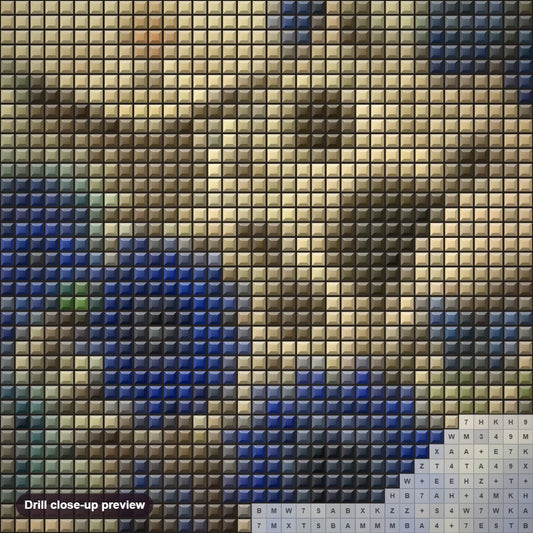 Close-up preview of the Artistic Cat diamond painting with square 5D drills and printed canvas symbols