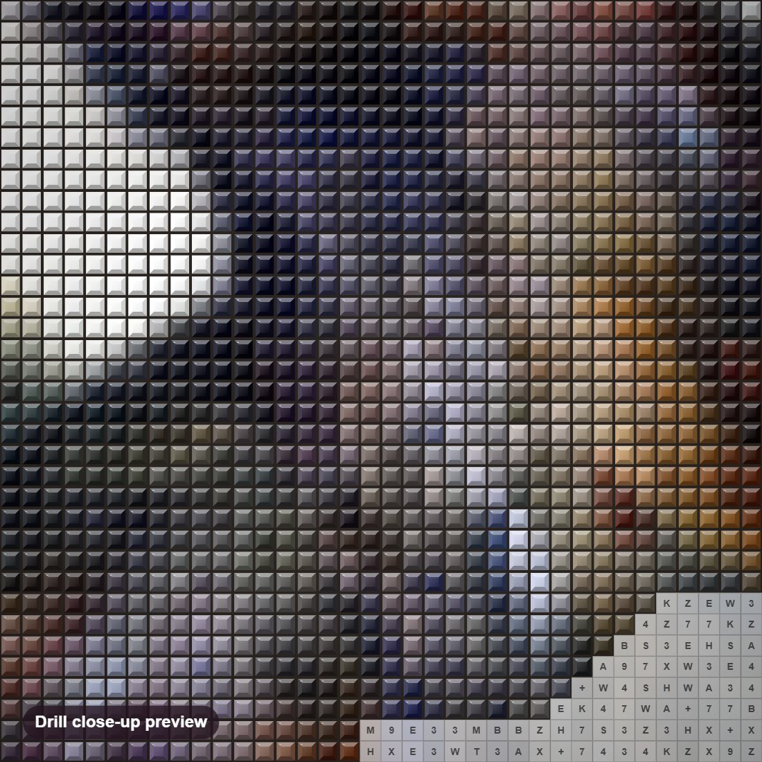 Close-up preview of the Artistic Crow diamond painting with square 5D drills and printed canvas symbols