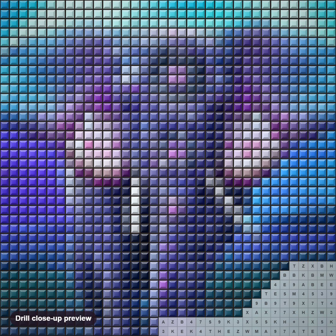 Close-up preview of the Artistic Elephant diamond painting with square 5D drills and printed canvas symbols