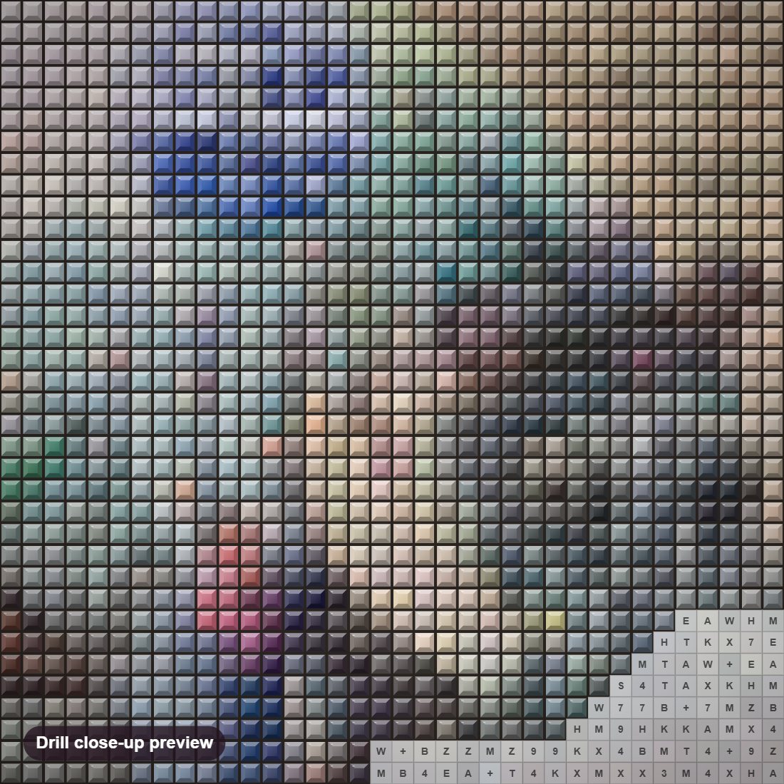 Close-up preview of the Artistic Floral Hippo diamond painting with square 5D drills and printed canvas symbols