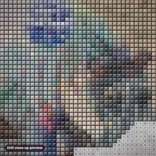 Close-up preview of the Artistic Floral Hippo diamond painting with square 5D drills and printed canvas symbols