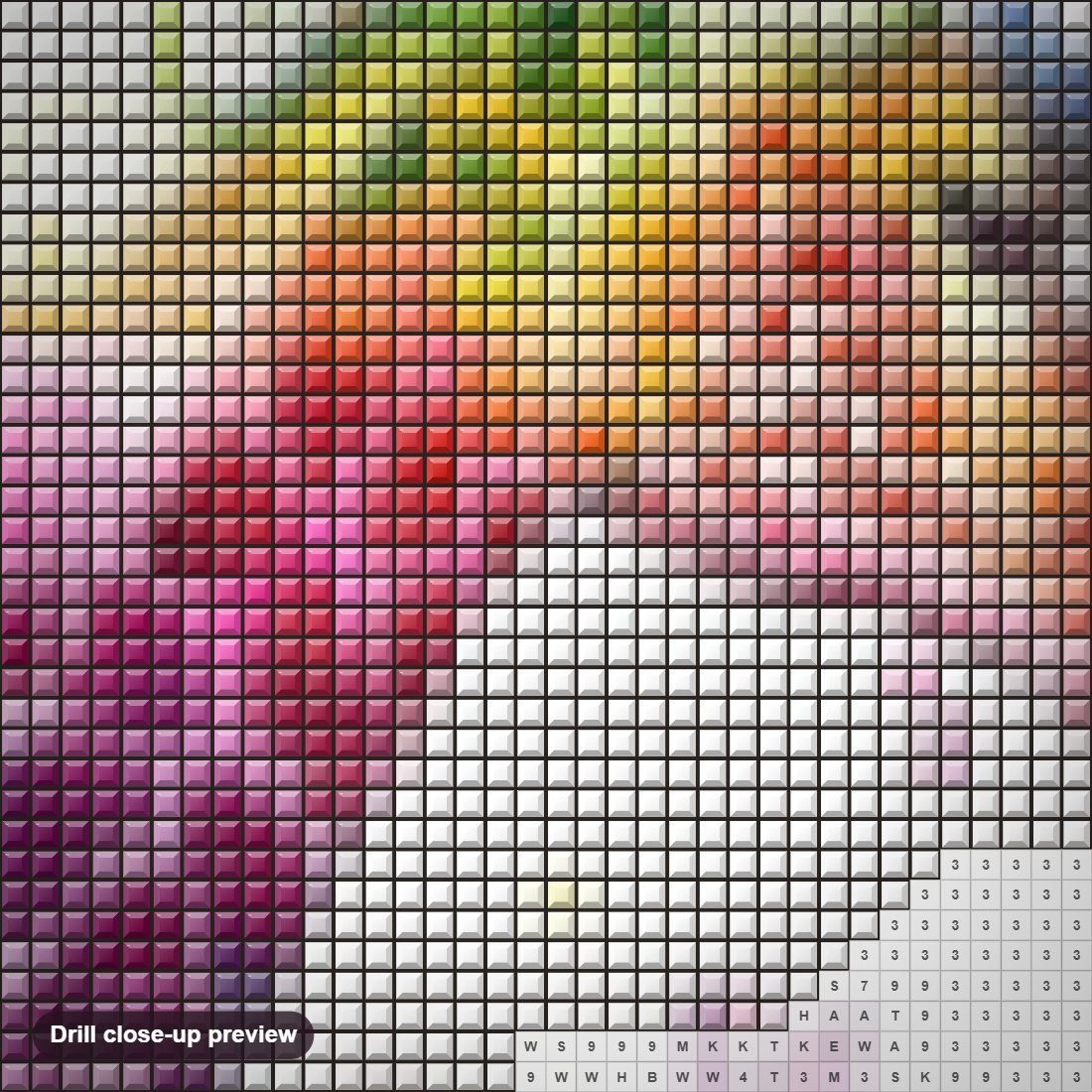 Close-up preview of the Artistic Giraffe diamond painting with square 5D drills and printed canvas symbols