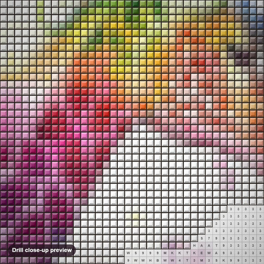 Close-up preview of the Artistic Giraffe diamond painting with square 5D drills and printed canvas symbols