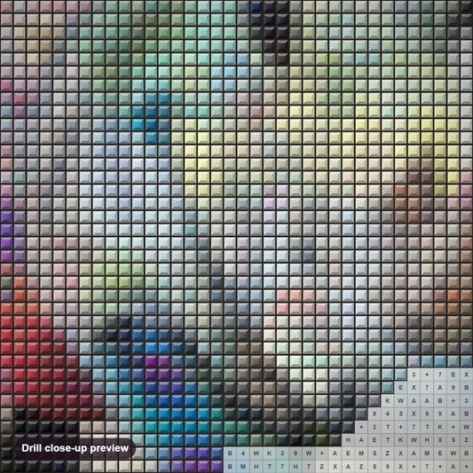 Close-up preview of the Artistic Rhino diamond painting with square 5D drills and printed canvas symbols