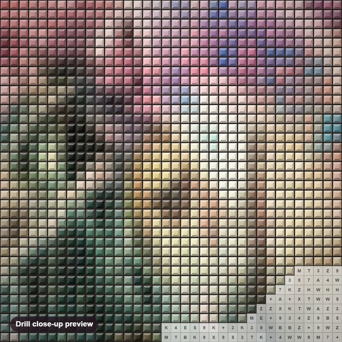 Close-up preview of the Artistic Unicorn diamond painting with square 5D drills and printed canvas symbols