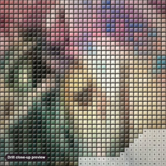 Close-up preview of the Artistic Unicorn diamond painting with square 5D drills and printed canvas symbols