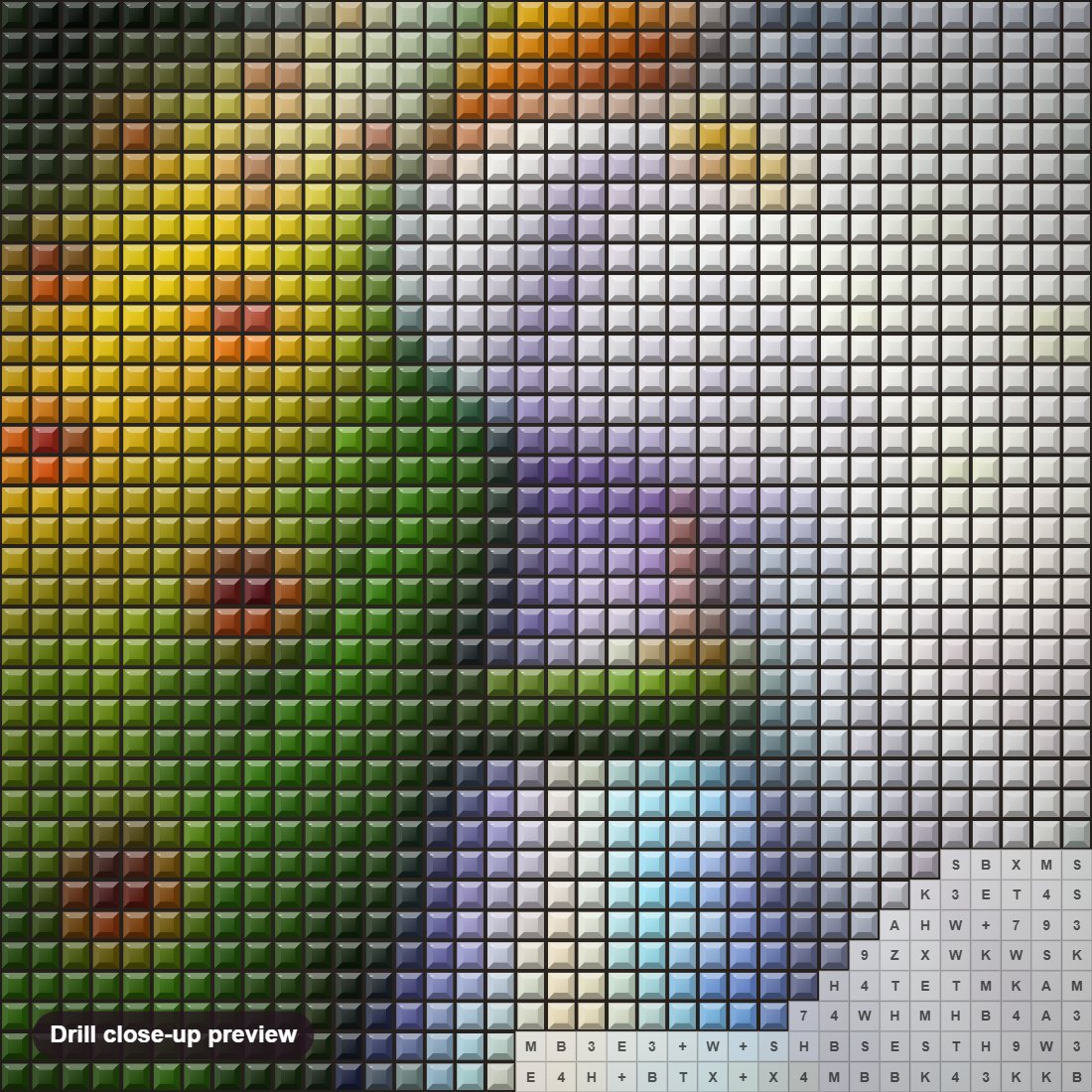 Close-up preview of the Attractive Peacocks diamond painting with square 5D drills and printed canvas symbols