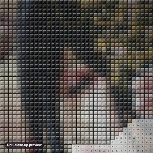 Close-up preview of the Aurelie Rhumeur Art diamond painting with square 5D drills and printed canvas symbols