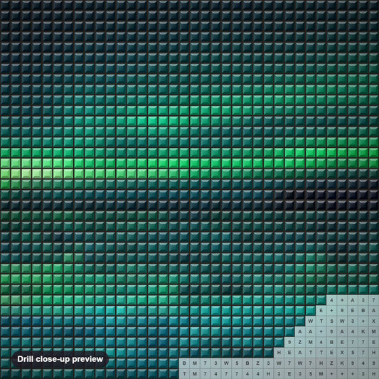 Close-up preview of the Aurora diamond painting with square 5D drills and printed canvas symbols