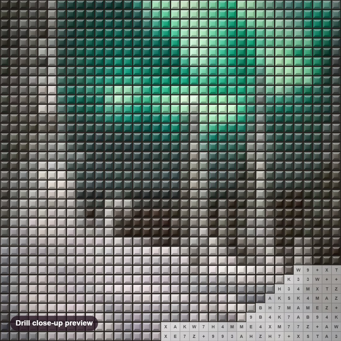 Close-up preview of the Aurora Snow Winter diamond painting with square 5D drills and printed canvas symbols