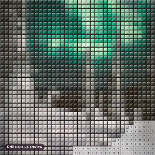 Close-up preview of the Aurora Snow Winter diamond painting with square 5D drills and printed canvas symbols