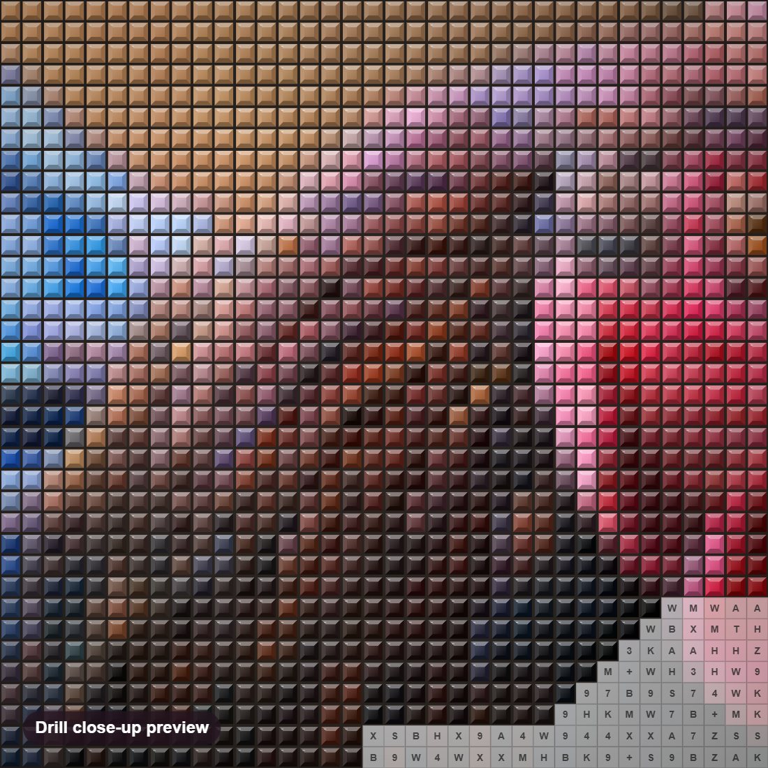 Close-up preview of the Australorp Chicken diamond painting with square 5D drills and printed canvas symbols