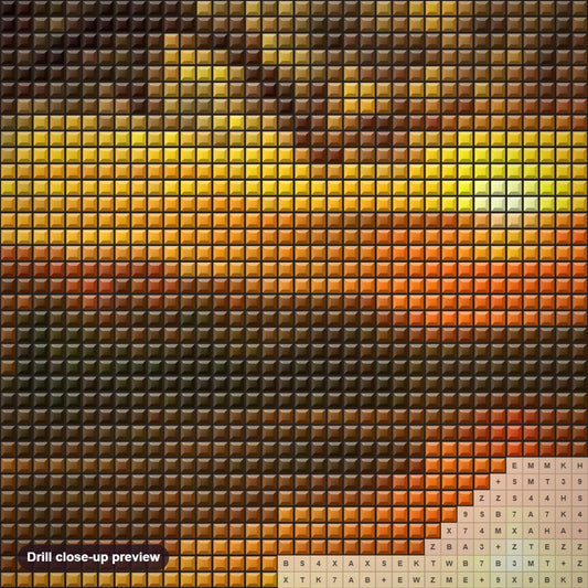 Close-up preview of the Autumn Evening & Setting Sun diamond painting with square 5D drills and printed canvas symbols