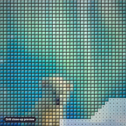 Close-up preview of the Baby Bears & Aurora Lights diamond painting with square 5D drills and printed canvas symbols
