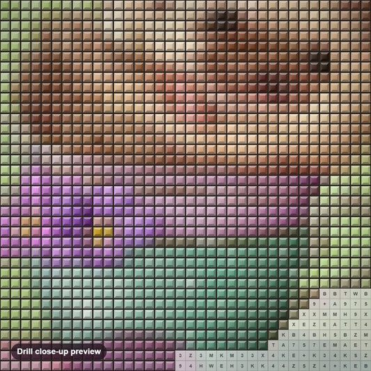 Close-up preview of the Baby Hedgehog in a Cup diamond painting with square 5D drills and printed canvas symbols