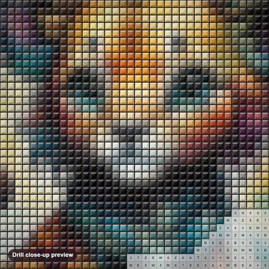 Close-up preview of the Baby Lion in Vibrant Hues diamond painting with square 5D drills and printed canvas symbols