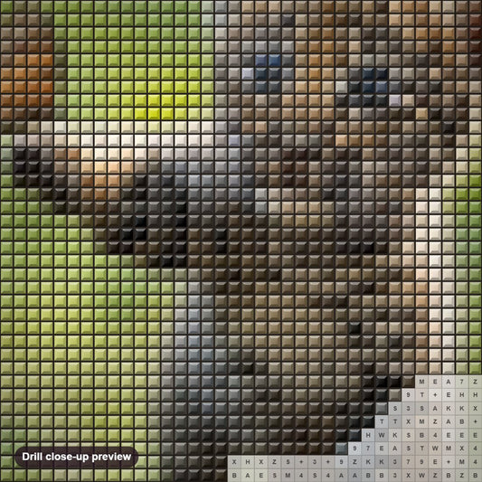 Close-up preview of the Baby Lion Playing With Butterfly diamond painting with square 5D drills and printed canvas symbols