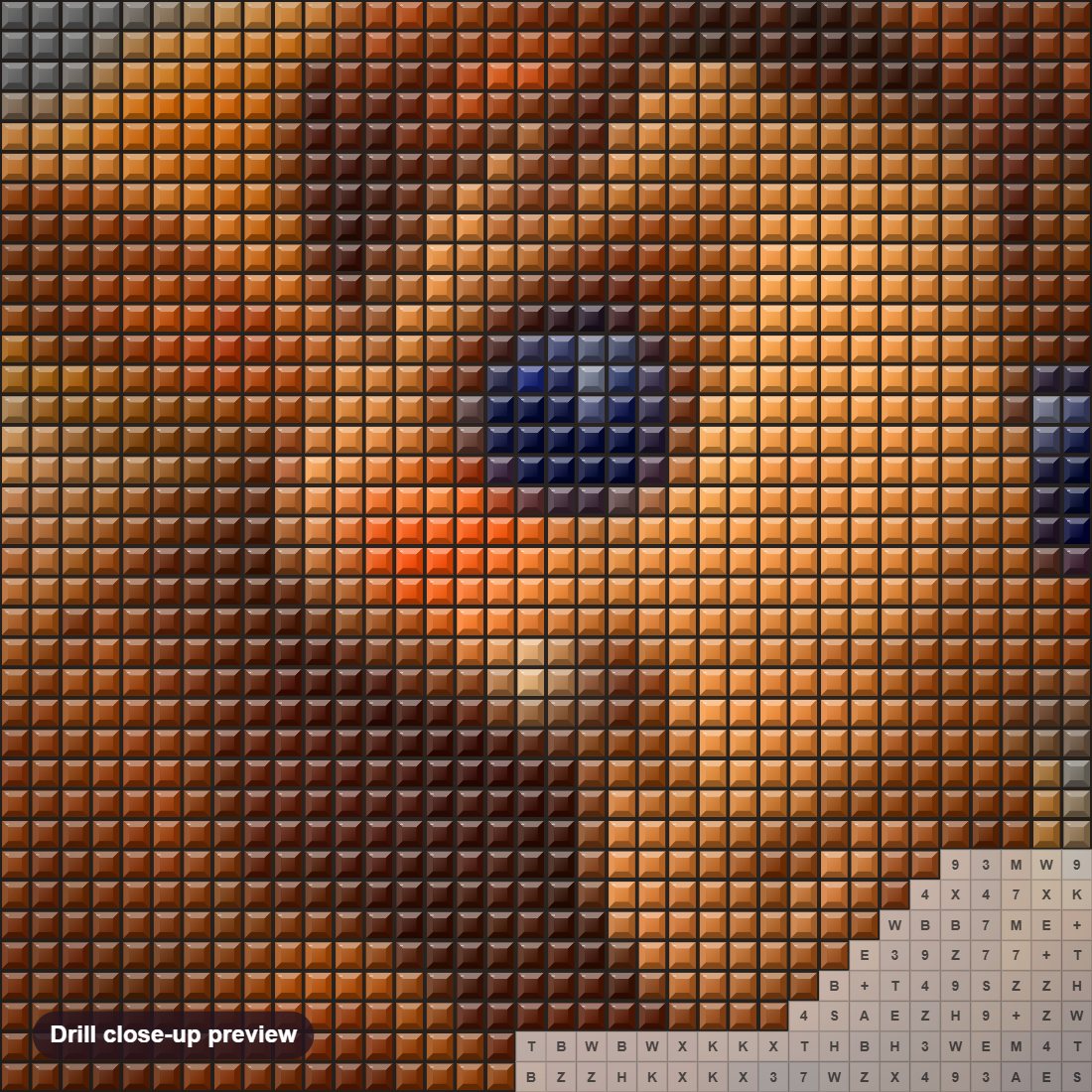 Close-up preview of the Baby Mammoth Cartoon diamond painting with square 5D drills and printed canvas symbols