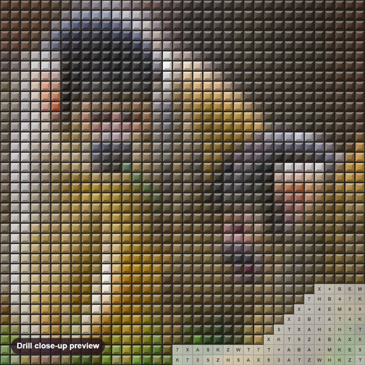 Close-up preview of the Baby Monkeys diamond painting with square 5D drills and printed canvas symbols