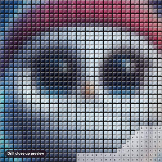 Close-up preview of the Baby Owl Wearing Pink Cap diamond painting with square 5D drills and printed canvas symbols