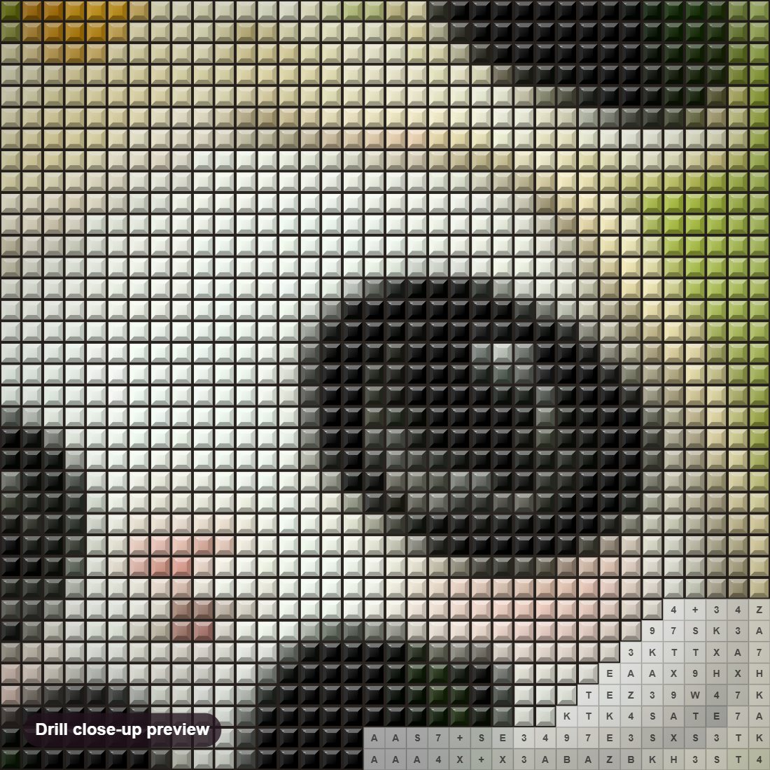 Close-up preview of the Baby Panda Cartoon diamond painting with square 5D drills and printed canvas symbols