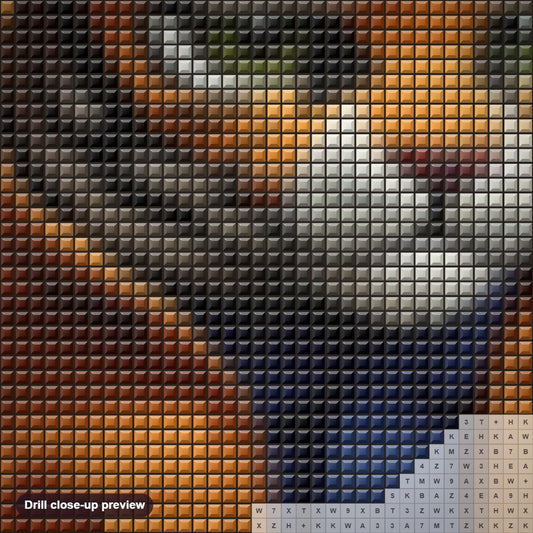 Close-up preview of the Baby Tiger's Fierce Temper diamond painting with square 5D drills and printed canvas symbols